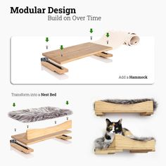 the instructions for how to build a modern dog bed with wood slats and fur