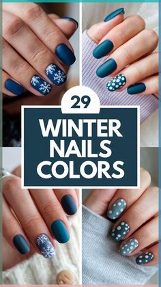 Winter nails colors for 2024 are leaning towards cool tones with a trendy twist. Think gel almond nails in icy blues, dark green, and metallic silver for a chic, wintery vibe. Gel square nails are also making a comeback, with simple designs that feature glitter accents. Gel short nails in shades like dark purple or wine are perfect for those who prefer a minimalistic yet stylish look. Pretty Gel Nails Winter, Blue Nail Color Ideas Winter, Nail Colors For Winter 2024, Winter Gradient Nails, Simple Nails Ideas Short, Trendy Nails Winter 2024, Winter Color Nails Gel, Winter 2024 Nail Colors, Winter Nail Designs 2024