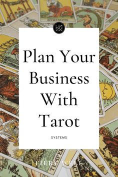 Plan Your Business With Tarot in black text inside a white box that covers a scattering of tarot cards Tarot Content Ideas, Business Tarot Spread, Business Astrology, Tarot Ideas, Tarot Guidance