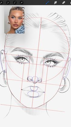 an image of a woman's face with different angles and lines on the screen