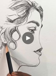 a drawing of a woman's face with a pencil