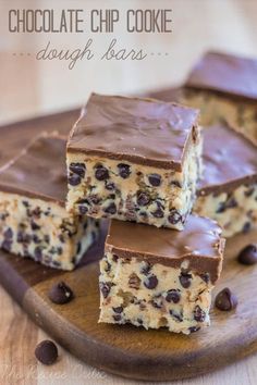 chocolate chip cookie doughnut bars stacked on top of each other