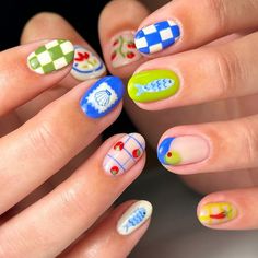 Vibrant Color Nails, Lisa Says Gah Nails, Nail Art Inspo Aesthetic, April Themes, Aesthetic Nail Art, April Nails, Funky Nail Art