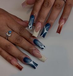 Blue Almond Acrylic, Blue Almond Acrylic Nails, Earthy Nails, Almond Acrylic Nails Designs, Fav Products, Almond Acrylic, Super Cute Nails