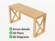 a wooden table with two plans for it and the instructions below to make it look like an x - frame