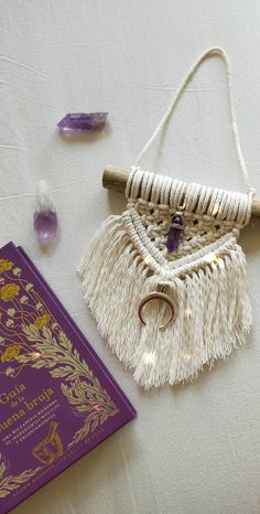 Mini Macrame Hanging Wall with Moon & Amethyst  ✩ Do you want a small macrame magical piece to put wherever you want? Add a magical touch wherever you place it ✩ ✩ Made with wood taken from the forest and treated naturally by me, natural cotton rope, real stones and a silver moon charm.  ✩ With a layer of protective spray to prevent stains, dirt and deterioration, although I recommend that keep it away from sunlight and water.  ☽ Product made to order, the final appearance may vary ☽ Approximate Macrame Mini Wall Hanging, Macrame Creations, Mini Macrame Wall Hanging, Driftwood Macrame, Boho Macrame Wall Hanging, Crystal Holder, Small Macrame, Wall Hanging Macrame, Macrame Wall Decor