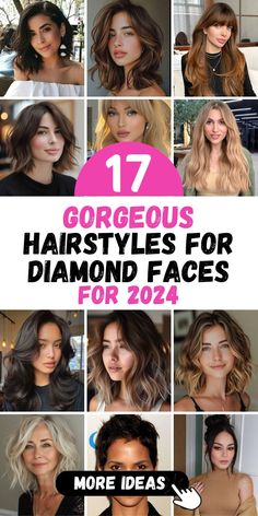 Discover the top 17 hairstyles for diamond faces in 2024, carefully tailored to highlight the unique contours of your face shape. Whether you're looking for sleek short cuts, flowing curly styles, or the perfect shape with bangs, our collection offers the best looks for both men and women. Enhance your features with hairstyles that complement the angular beauty of diamond faces. Diamond Face Curly Haircut, Haircut Ideas For Diamond Shaped Face, Hair Styles For Face Shape Women, Diamond Face Haircut Women, Bob For Diamond Face Shape, Best Bangs For Diamond Face Shape, Hair Cuts For Diamond Faces, Short Hairstyle Women Diamond Face, Haïr Cut For Diamond Face