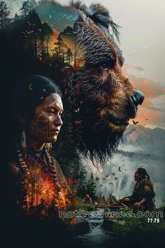 an image of two native americans and a bear