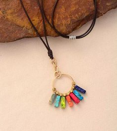 7 Color Chakra Necklace I Am Safe, Stone Energy, Energy Balance, Long Necklace Boho, Chakra Racine, Stones Necklace, Chakra Pendant, Chakra Necklace, Fashion Pendant