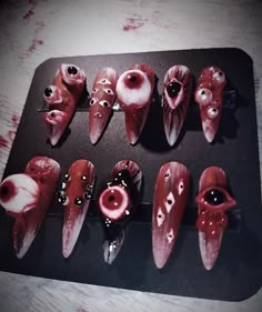 #nails #nailstagram #art #nailart #halloween #spooky #beautynails 3d Goth Nails, Creepy Nail Ideas, Demon Nails Aesthetic, Halloween Gore Nails, Gore Nails Art, Goth Nail Salon, Creepy Cute Nails, Creepy Nail Designs, Weird Nail Ideas