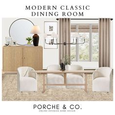 the modern classic dining room is ready to be used as a living room or office