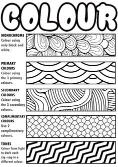 a coloring book page with different patterns and colors on it, including black and white