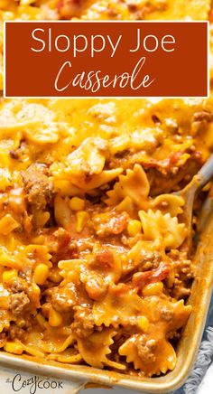 sloppy joe casserole with bowtie pasta in a casserole dish Bbq Favorites, Sloppy Joe Casserole, Recipes Ground Beef, Casserole Easy, Ground Beef Dishes, Easy One Pot Meals, Yummy Casseroles