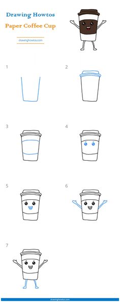 how to draw a paper coffee cup with different shapes and sizes, including the eyes