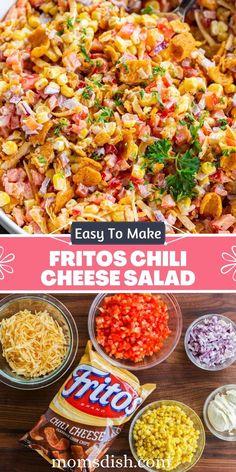 the ingredients to make frito's chili cheese salad