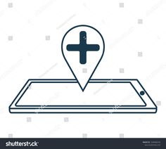 a tablet with a cross on it and a pin in the middle icon, flat style