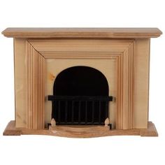 a wooden fireplace with a black hearth