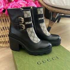 New In Box Gucci Kensington Nappa Bootie. Zipper Closure Size 40 Comes W Box. Dust Bag. Gucci Luxury Ankle Boots, Gucci Black Luxury Boots, Luxury Black Gucci Boots, Black Gucci Boots With Branded Heel, Gucci Designer Black Boots, Luxury Gucci Boots With Leather Lining, Designer Black Gucci Boots, Black Designer Gucci Boots, Black Gucci Shoes