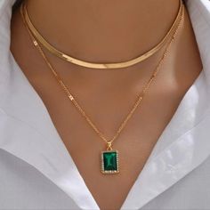 New Pretty!! Double Layer Necklace With Hunter Green Gemstone Pendant With Cz's. Necklace Has An Extension On The Clasp. Perfect For Yourself Or As A Gift. Very Unique And Different. Very Shiny And Brilliant. Suitable For All Occasions. Suitable For Most Ages. Perfect Necklace To Wear For St. Patty's Day Or Christmas. Nwt Layered Necklaces Gold Jade, Emerald Necklace Long, Necklaces For Vneck, Necklaces Gold With Stones, Dark Green Jewelry Necklace, Get Back Necklace Green, Genuine Emerald Necklace, Fancy Jewellery Necklace Gold, Emerald Gold Long Necklace