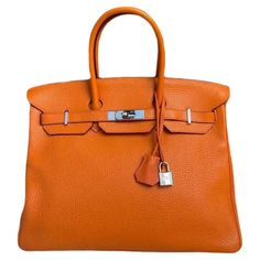 Hermès birkin 35 orange togo leather stamp P comes with keys, lock-it, clochette and dust measurements: 35*25*18 cm Hermes Birkin 35, Leather Stamps, Lock It, Togo Leather, Hermes Birkin, Fashion Handbags, Top Handle Bag, Stamp, Orange