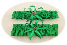 Green Wedding Garter with Celtic Heart-Bridal Garter-(Your Choice, Single or Set) Green Wedding Garter, Personalized Wedding Garter, Wedding Garter Blue, Yule Gift, Garter Wedding, Celtic Heart, Royal Blue Wedding, Wedding Garter Set, Wedding Garters