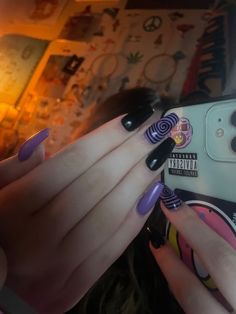 Dark Purple Nails Ideas Acrylic, Acrylic Nails Ideas Purple And Black, Cute Nail Designs Not Acrylic, Purple And Black Nails French Tips, Purple Goth Nails Short, Simple Purple Gel Nails, Nail Ideas Tomboy, Goth Simple Nails, Goth Stiletto Nails Designs