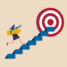 Business progress or career path, step to reach target or business goal, success step or motivation for improvement concept, confidence businesswoman carrying arrow walk up stair to reach target. Self Improvement Illustration, Self Improvement Pictures, Career Path Illustration, Success Illustration Art, Goal Poster Ideas, Improvement Illustration, Start Illustration, Stairs To Success, Goal Illustration