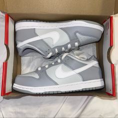 Nike Dunk Low Wolf Grey About This Item: Light Wolf Grey/Dark Grey Brand New With Box Size: Available : Pre School Size 1.5y Pretty Sneakers, Trendy Shoes Sneakers, Dr Shoes, Pretty Shoes Sneakers, All Nike Shoes, Cute Nike Shoes, Fresh Shoes, Hype Shoes, Girly Shoes