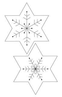 three snowflakes are shown in the shape of four pointed stars, one with an arrow