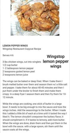 the recipe for wingstop lemon pepper wings is shown in an article about how to cook