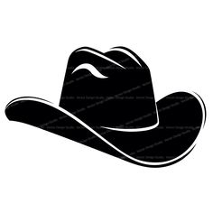 a black and white silhouette of a cowboy's hat with long brimmed hair