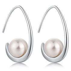 PRICES MAY VARY. ❤.【Pearl Drop Earrings】925 Sterling Silver Dangle Drop Pearl Earrings for Women. 8MM White Pearl Dangle Earrings 925 Silver Earrings with Pearl. Elegant Unique Design Drop Pearl Hook Earrings. ❤.【TOP Quality】 Fancy White Pearl Dangle Earrings 925er Sterling Silver Pearl Earrings Drop, 18K White Gold Plated. Hypoallergenic Pearl Drop Earrings Nickel Free, Perfect Choice for Sensitive Ears. ❤.【Cultured Pearls】 Bright White Cultural Freshwater Pearl Earrings for Women Girls. Pearl