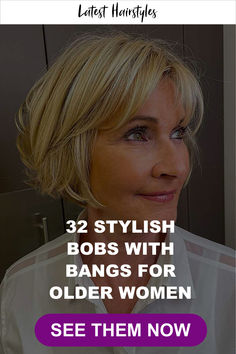 Picture of an older woman with a short bob and bangs Bobs With Bangs, Choppy Bob Hairstyles For Fine Hair, Kort Bob, Short Bobs With Bangs, Bangs For Women, Over 60 Hairstyles, Bob Hairstyles For Thick, Bob Hairstyles With Bangs