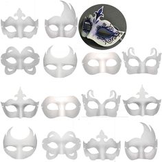 PRICES MAY VARY. High Quality Materials White Mask: 14 PCS white masquerade masks are made of high quality eco-friendly hard paper pulp, easy to paint, good shape, can’t be easily broken when you lost to the ground accidentally. It’s Time To Show Your Artistic Ability: these blank masks is no pattern,no design, you can play your own imagination to create a beautiful mask that belongs to you.It is good chance for you to do arts ,craft and design your own mask.Perfect for art class or craft time o Butterfly Masquerade Mask, Diy Masquerade Mask, White Masquerade Mask, Diy Eye Mask, Masquerade Mask Diy, White Masks, Mask Shapes, Masks Crafts, Party Mask