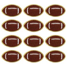 PRICES MAY VARY. PACKAGE INCLUDED: 12 PCS X Football Patch. PRODUCT SIZE: Football iron on size approx. 3.14 X 1.96 inch (8 X 5 cm). PRODUCT MATERIAL: Football patches use cotton chenille fabric, with heat sealant backing glue on the back side, easily iron on or sewing on. SPORTS PATCHES PRODUCT DESCRIPTION: They have gold edges, which will be shiny under the light. Please note that the film on the back is glue, please do not tear it off. If you want it to stick more firmly, you can sew it up, t Diy Clothing, Embroidered Clothes, Under The Lights, Appliqué Patch, Sewing Trim, Chenille Fabric, Color Lines, Iron On Patches, Color Set