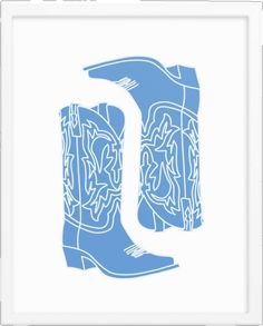 a pair of blue cowboy boots with the letter q in it's center, on a white background