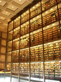 a large library filled with lots of books on top of wooden shelves next to each other