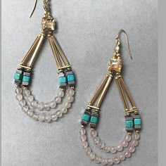 Lead Your Expedition Through The Mall In Style With This Wonderful Beaded Teardrop Shaped Hoops. 3 1/4” Length Fishhook Style Dangle Glass Beads Semi Precious Austrian Crysta Native Earrings, Beaded Jewelry Earrings, Cloisonne Earrings, Turquoise Rose, Jewelry Designing, Beaded Earring, Earrings Inspiration, Handmade Wire Jewelry, Homemade Jewelry