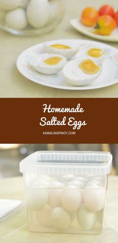 homemade salted eggs in plastic containers on a table