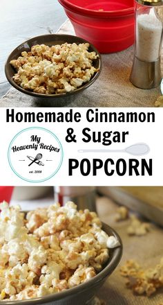 homemade cinnamon and sugar popcorn in a bowl