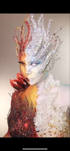 Fire And Ice Costume, Ice Oc, Ice Makeup, Nature Costume, Ice Queen Makeup, Mother Nature Costume, Fire Costume, Ice Photo, Makeup Themes