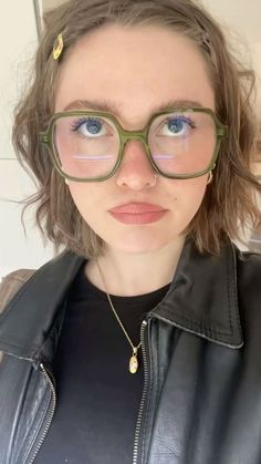 Jimmy Fairly Glasses Lou, Glasses And Piercings, Artsy Glasses Frames, Enya Glasses, Chunky Frames Glasses, Green Frame Glasses, Enya Umanzor Glasses, Funky Glasses Aesthetic, Big Chunky Glasses