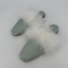 Sleeper Manon Mules With Detachable Feathers - New With Tags Color: Mint Size: Eu 36 / Us 5-5.5 Retail: $290 72% Viscose, 28% Silk Upper Turkey Feather Trim Leather Outsole Sleeper Dust Bag Included. Luxury Slip-on Mules With Textured Footbed, Chic Green Slip-on Mules, Sleeper Feather Pajamas, Shearling Slip-on Slippers With Faux Fur Lining, Winter Slip-on Slippers With Faux Fur Trim, Short Faux Fur Jacket, Slipon Shoes, Shearling Slippers, Wooden Clogs