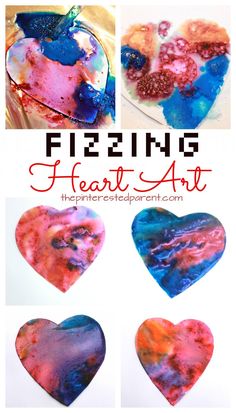 four heart shaped images with the words fizzing heart art