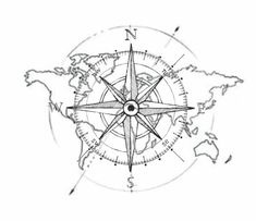 a drawing of a compass on top of a map