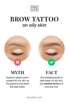 Oily skin can pose a challenge for PMU tattoos. But, a skilled and experienced artist can adjust their technique and use appropriate ink and tools to ensure that the pigment stays in place! Pmu Content, Eyebrows Tinting, Microblade Eyebrows, Pmu Eyebrows, Eyebrow Quotes, Ombre Powder Brows