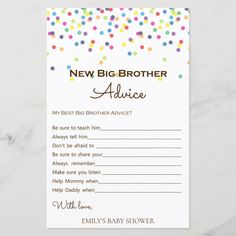 a new big brother advice card with confetti