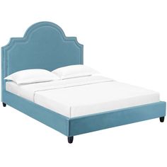 Modway Primrose Performance Velvet Queen Platform Bed With Nailhead Trim in Sea Blue Velvet Platform Bed, Contemporary Platform Bed, Queen Platform Bed Frame, Queen Size Platform Bed, Modern Platform Bed, Queen Platform Bed, Platform Beds, Queen Headboard, Hybrid Mattress