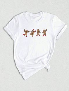 Introducing our Gingerbread Man Dancing Shirt, a humorous and festive addition to your Christmas wardrobe. This Funny Christmas Shirt showcases a playful baker-themed design, making it a perfect choice for those who appreciate the joy of baking during the holiday season.Gingerbread Man Dancing Shirt, Funny Christmas Shirt, Funny Baker Tee, Christmas T-Shirt, Holiday Shirt, Christmas Cookies Tee White Casual  Short Sleeve  Animal,Cartoon,Christmas,Colorblock,Figure,Geometric,Graphic,Leopard Print,Letter,Striped,Plants,Textured Pattern    Women Clothing, size features are:Bust: ,Length: ,Sleeve Length: Cute Cricut Christmas Shirts, Christmas Vinyl Shirts, Christmas T Shirt Ideas, Christmas Tshirt Ideas, Christmas Shirt Ideas, Joy Of Baking, Man Dancing, Xmas Sweaters, Christmas Wardrobe