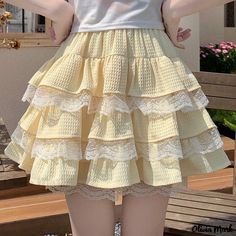 Olivia Mark - Wafer Cake Dress with Sweet Cone and Three-layer Skirt. Deck Skirt, Ruffle Cupcakes, Wafer Cake, Slim Aesthetic, Sweet Cone, Empire Pattern, Yellow Mini Skirt, Bow Cakes, Cake Dress